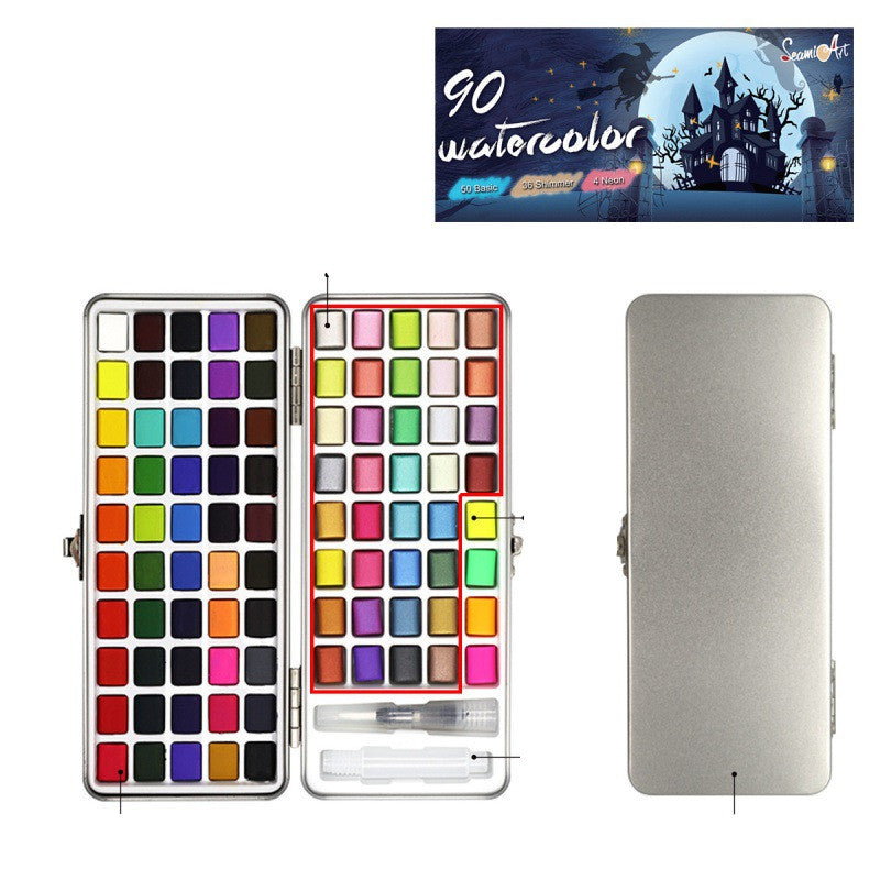 Portable Pearlescent Fluorescent Concentrated Solid Watercolor Paint Set