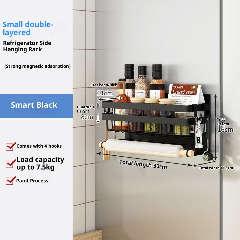 Refrigerator Shelf Side Storage Kitchen Magnetic Plastic Wrap Tissue Seasoning Side Multi-functional Punch Free Rack