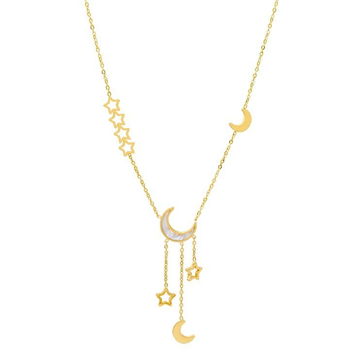 Three-dimensional Star Long Tassel Pentagram Moon Pendant Collarbone Chain