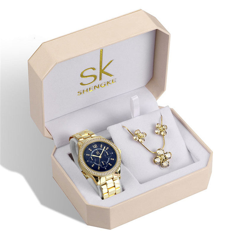 Rhinestone watch earring necklace