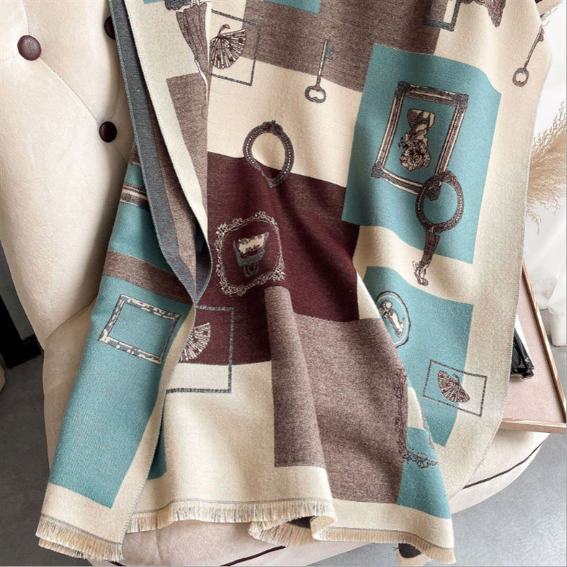 Thickened Warm Cashmere Scarf Women's Color Grid