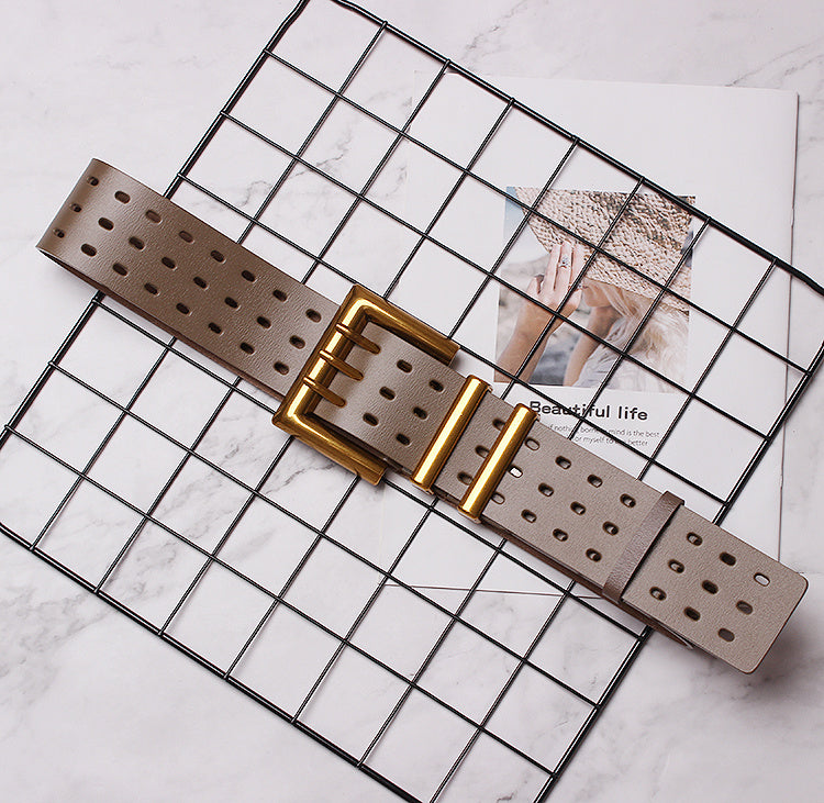 Women's Solid Color Metal Leather Wide Belt