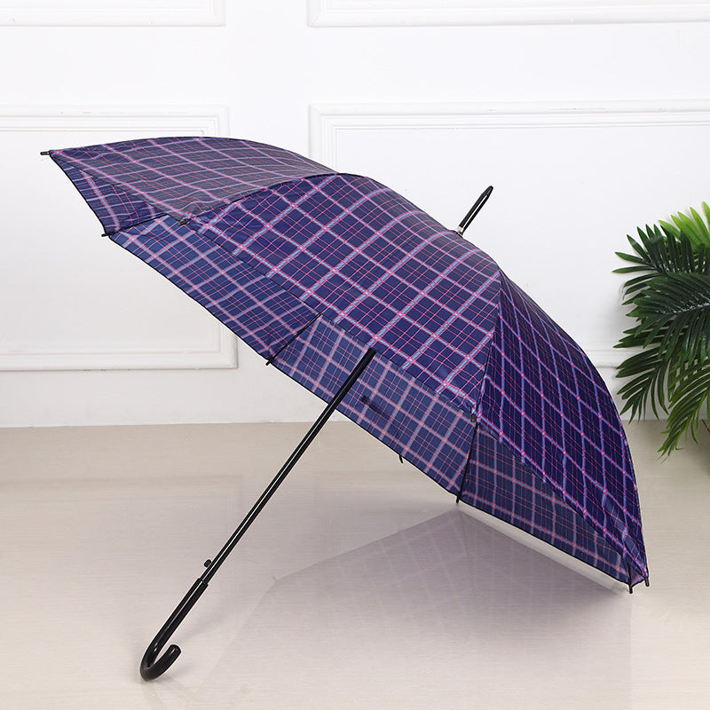 Classic Straight Handle Checkered Umbrella Business Striped Long Handle Sunny Umbrella Curved Handle