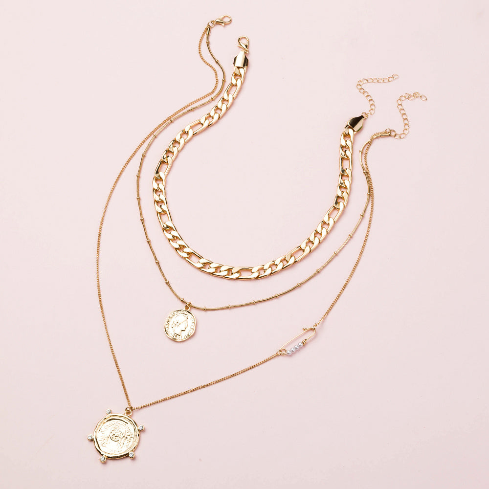 Stylish multi-layer necklace with Sun head pendant