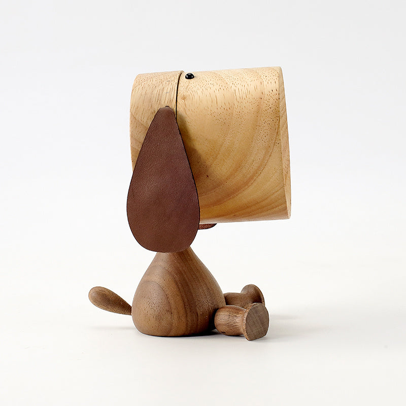Solid Wood Cute Puppy Alarm Clock Gift Desktop Charging Creative