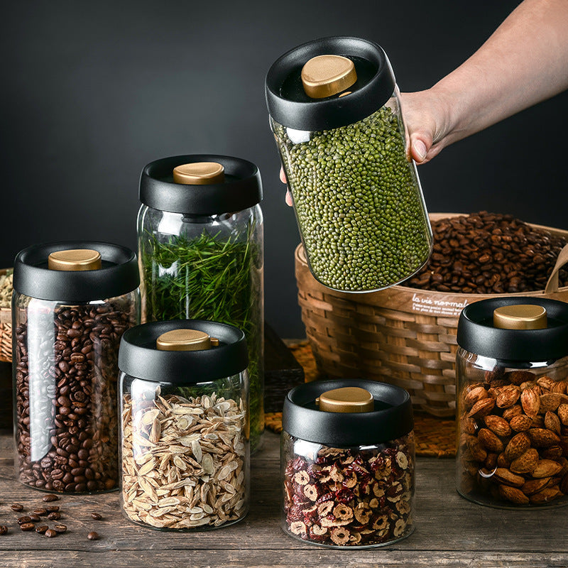Vacuum Pumping Coffee Nut Glass Storage Jar