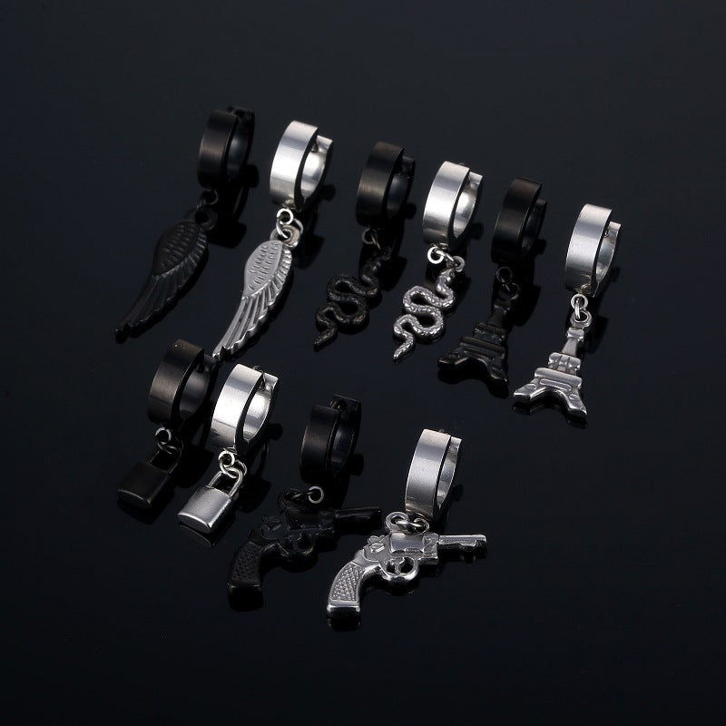 Men's Titanium Steel Advanced Punk Hip Hop Ear Clip Stainless Steel Earrings