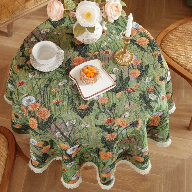 American Country Encryption Jacquard Round Coffee Table Cloth