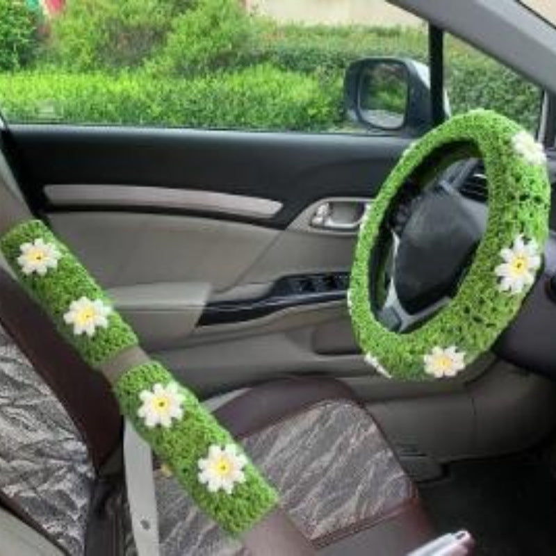 Car Interior Hand-crocheted Flower Steering Wheel Warm Non-slip Cover