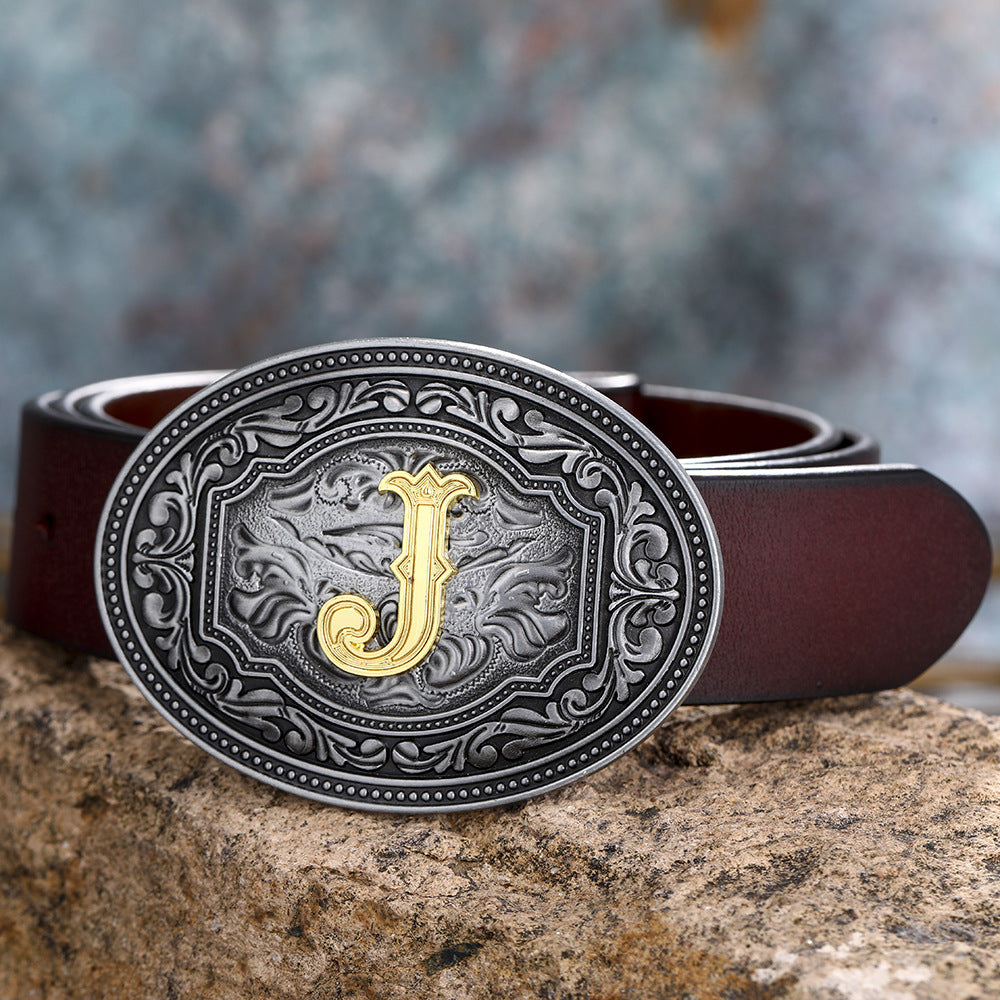 Tang Grass Pattern Letter A-Z Belt Buckle Head