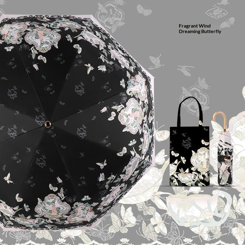 32-Rib New Chinese-Style Vintage Folding Umbrella For Sun And Rain