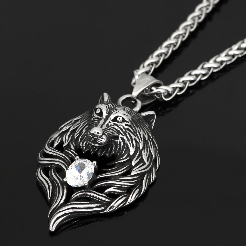 Celtic Wolf Head Men Titanium Steel Pendant Necklace