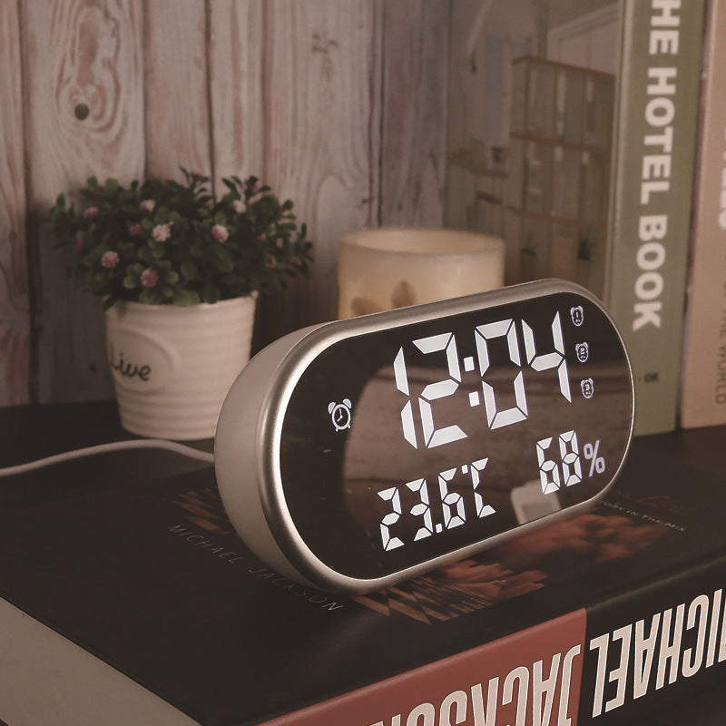 Dual USB Digital Setting Charging Temperature Moisture Meter Mirror LED Alarm Clock