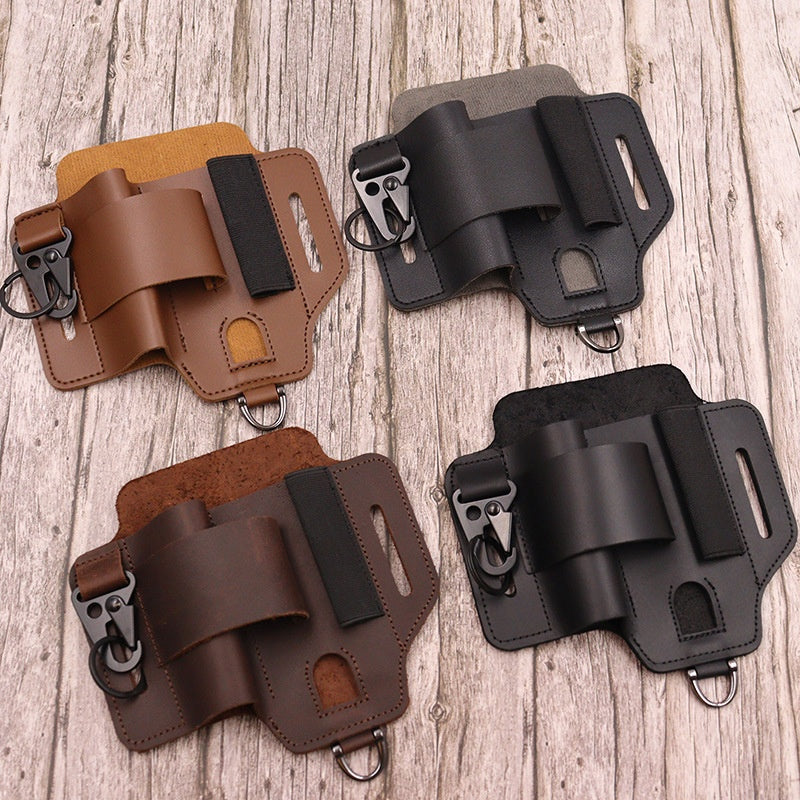 EDC Tactical Tool Leather Sheath Field Survival Storage Waist Bag