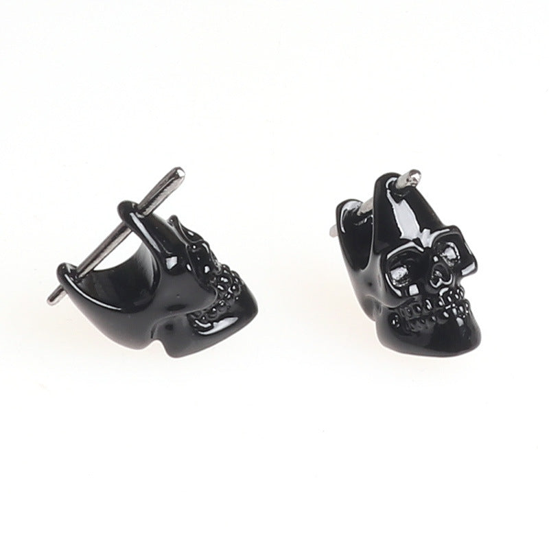 Skull Head European And American Hip Hop Rock Tide Dumbbell Stud Earrings
