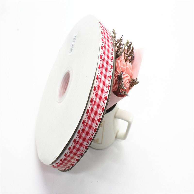 Plaid Two-color Printing Thread Belt Fabric Bow Handmade Hair Accessories DIY Ribbon
