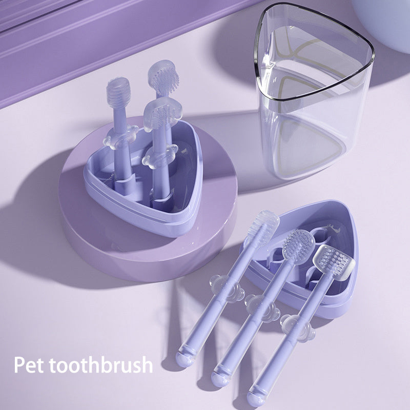 Pet Toothbrush Purple Cat Silica Gel Brush Clear Up Bad Breath Tartar Teeth Care Dog Cat Cleaning Mouth Dogs Supplies