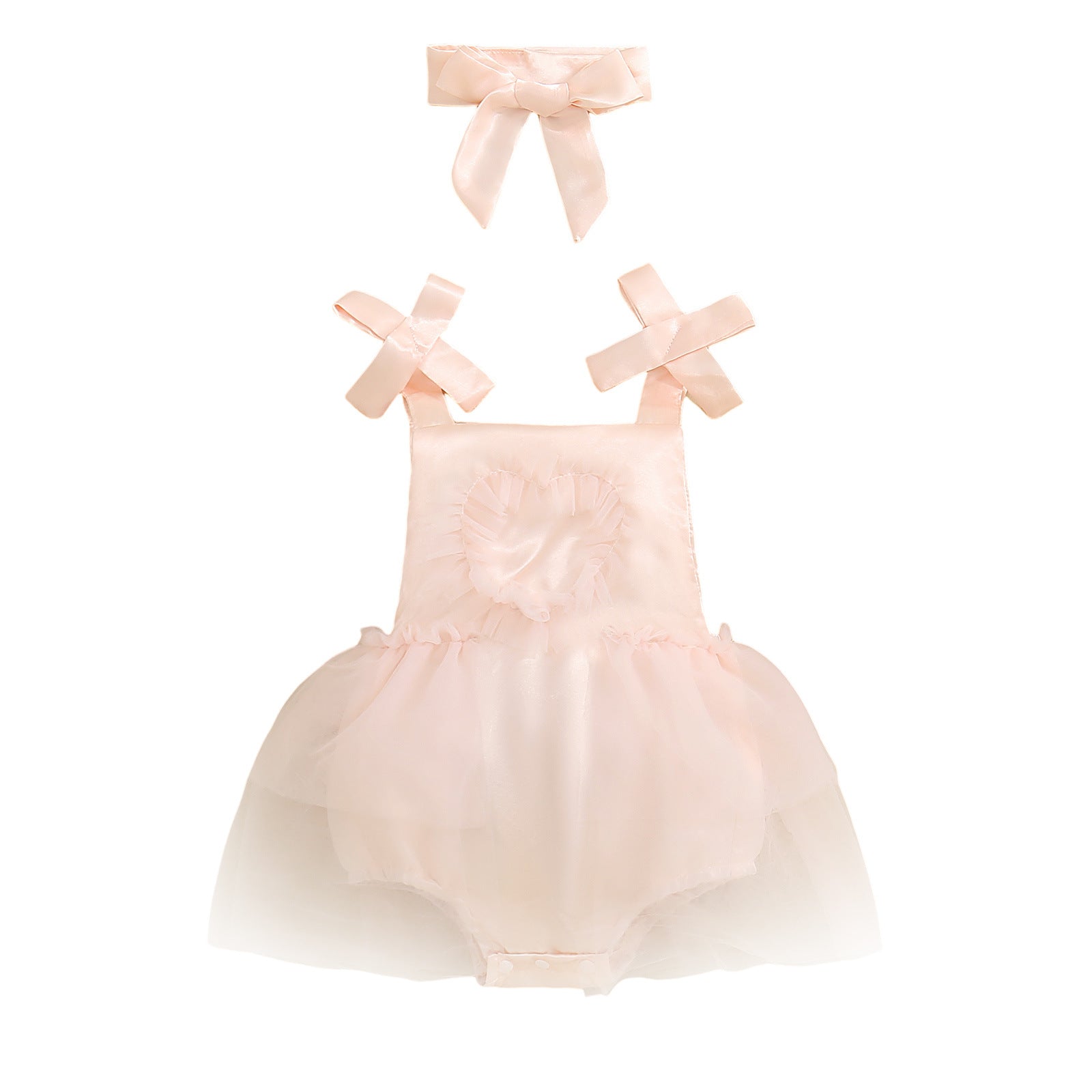 Baby Girl's Love Tulle Jumpsuit Headscarf Two-piece Set