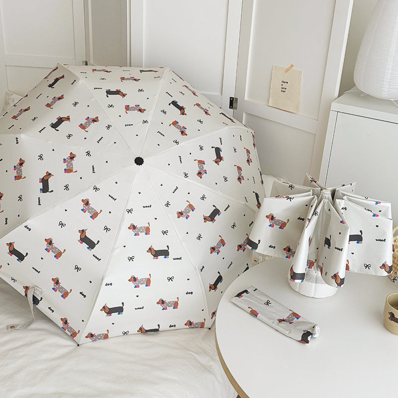 Cartoon Bow Sausage Dog Automatic Umbrella