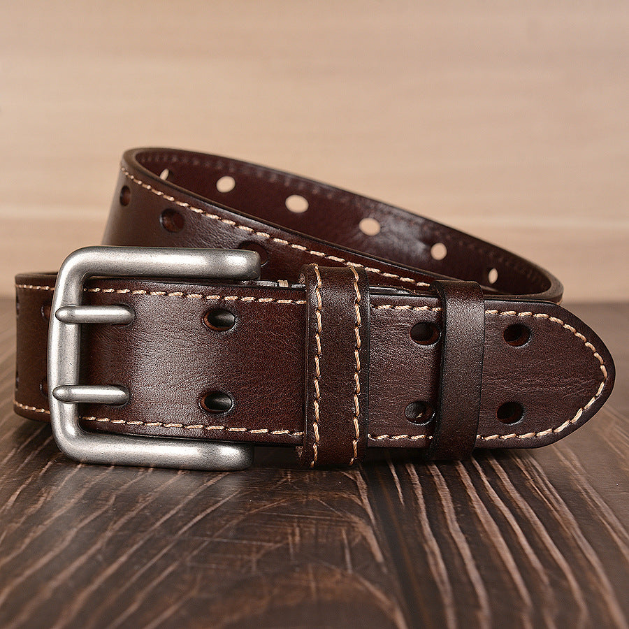 Ceinture en cuir de vachette première couche à double boucle ardillon Ceinture de mode Ceinture en cuir de vachette pour hommes Ceinture décontractée en jean pour hommes