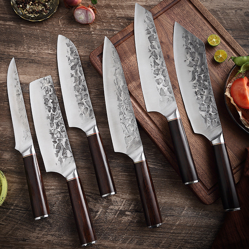 Hand Forged Chef's Knife Hammer Pattern Western Knife Set