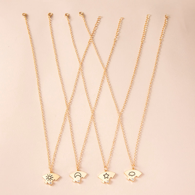 Jigsaw Puzzle Sun Cloud Star Moon Rhinestone Necklaces For Best Friends Sisters Brothers
