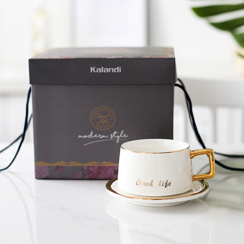 Nordic Ceramic Light Luxury Coffee Cup And Saucer Set With Gold