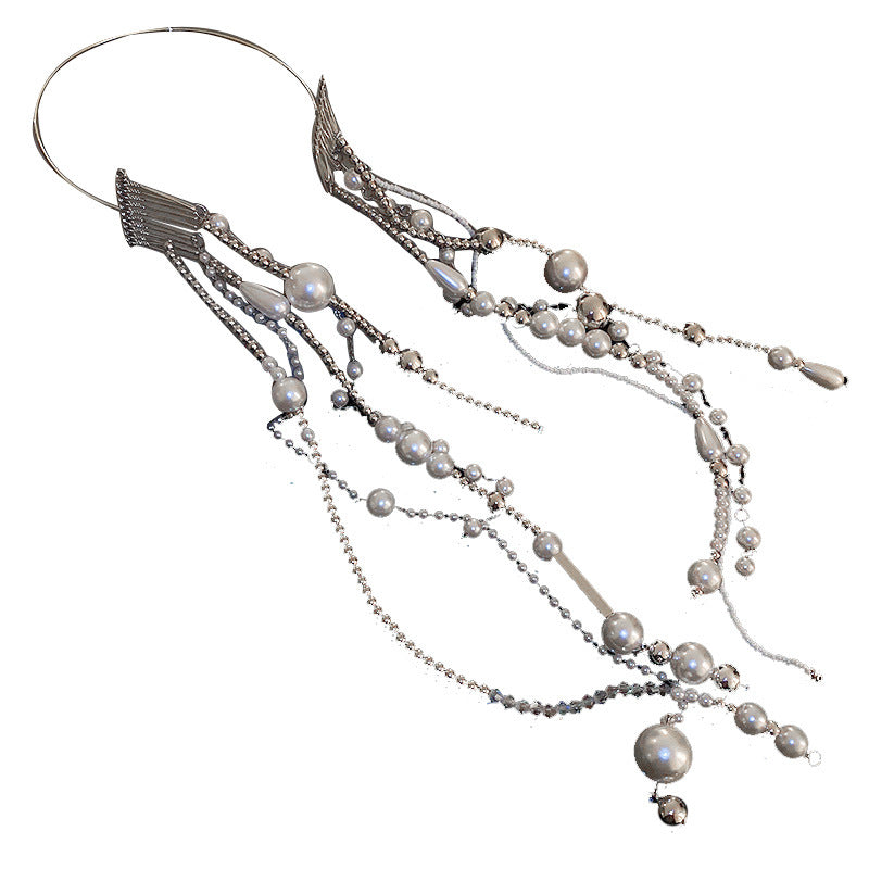 Geometric Crystal Pearl Ball Beads Chain Long Hair Accessories