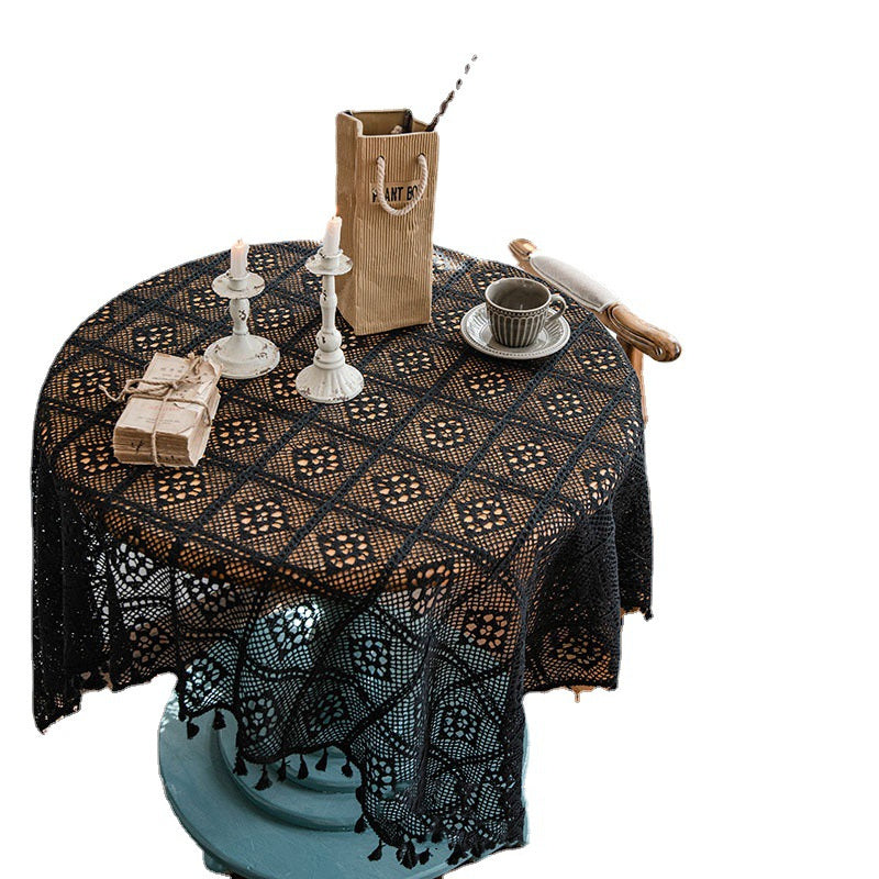 Black Tassel Tablecloth Cover Towel Table