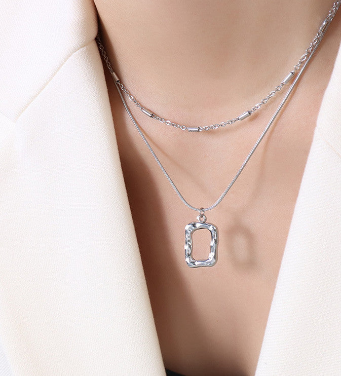 Vintage Titanium Steel 18k Gold Geometric Double-layer Square Clavicle Chain