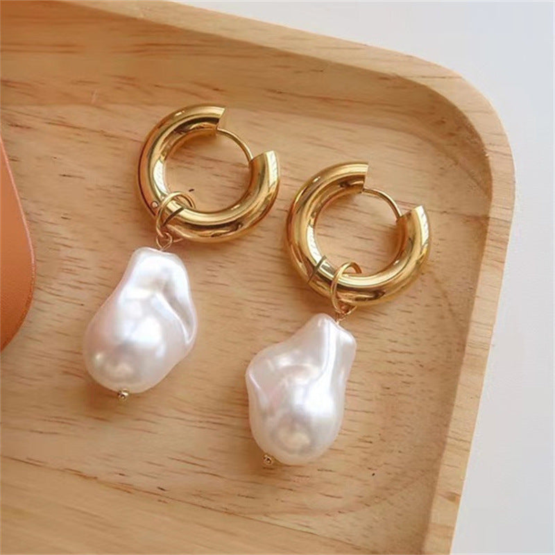 Baroque Pearl Earrings Women's Metal