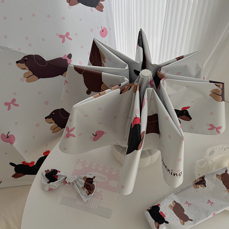 Cartoon Foldable And Portable Vinyl Rain Or Shine Dual-use Umbrella