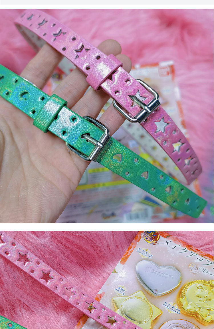 Ceinture en forme de cœur évidé à étoile à cinq branches couleur bonbon