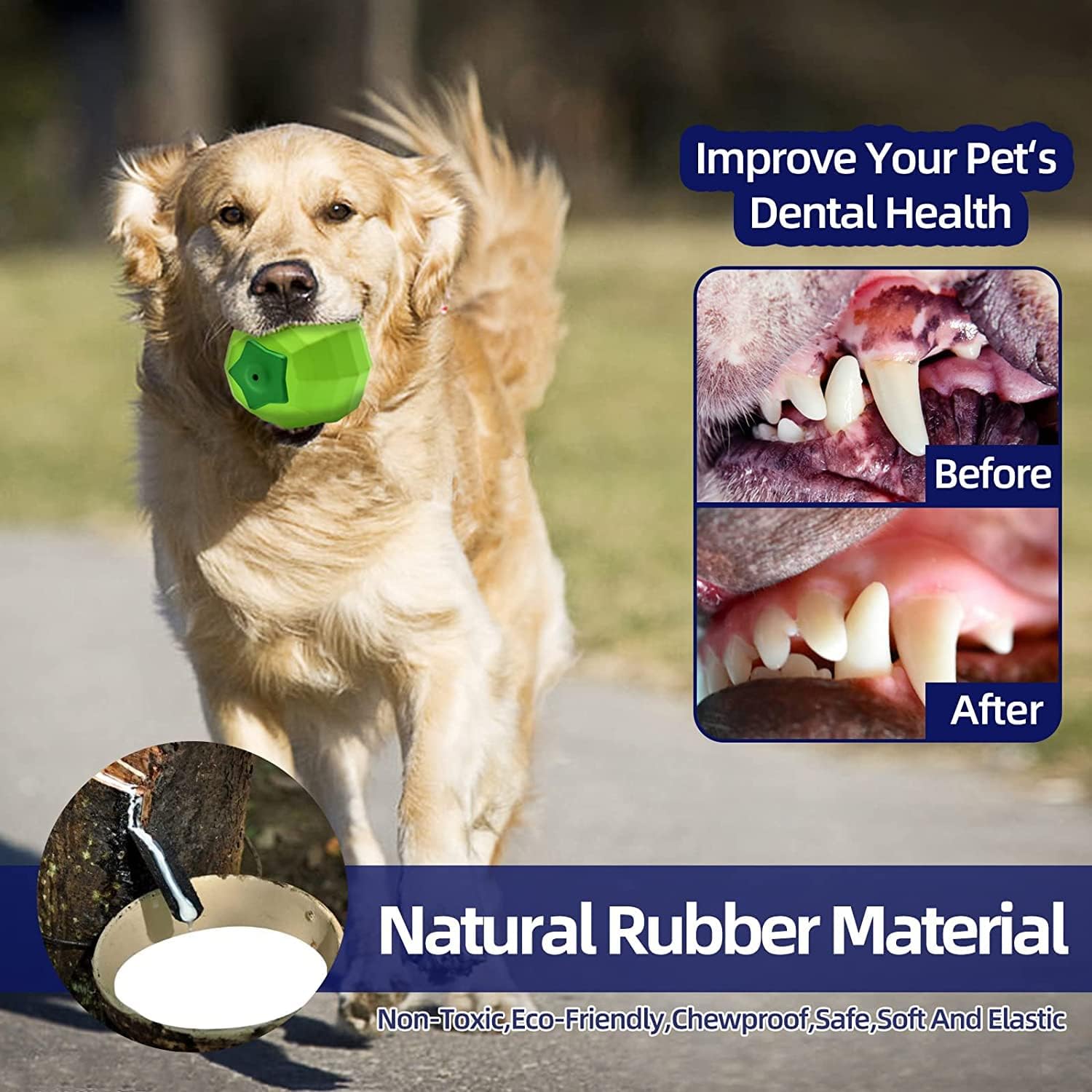 Dog Squeaky Toy For Aggressive Chewers Interactive Dog Toys For Medium Large Dogs Teeth Cleaning Large Breed Ball Chew Toy With Non Toxic Natural Rubber