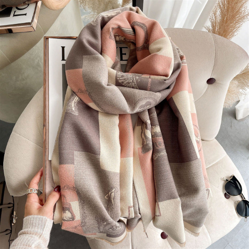 Thickened Warm Cashmere Scarf Women's Color Grid