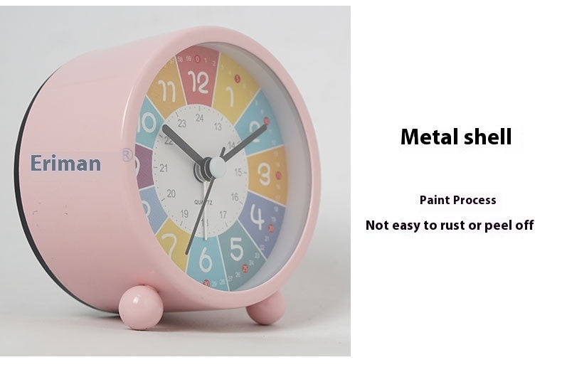 Metal Cartoon Children's Early Education Alarm Clock Mute Luminous Desk Clock Pointer Quartz Clock