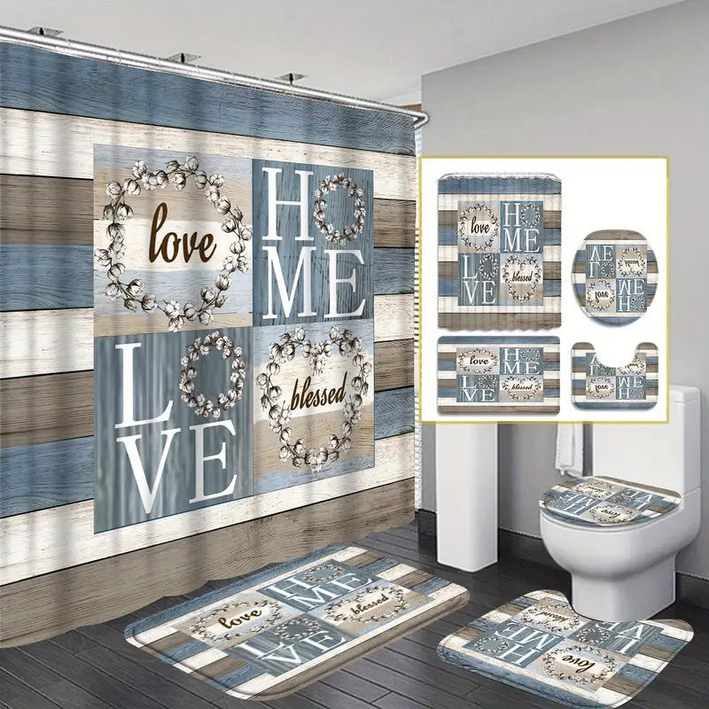 Bathroom Structured Curtain Toilet Floor Mat 3 Pieces