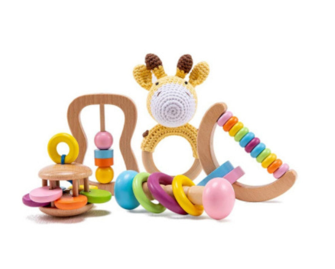 Baby Crochet Wooden Rattle Suit Birth Gift Box Fork Baby Newborn And One Month Old Gift