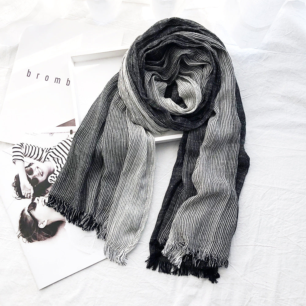 Women's Striped Cotton And Linen Scarf Shawl