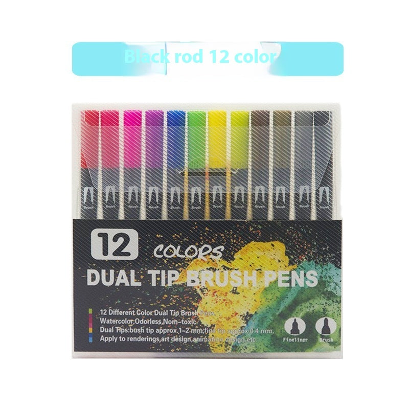 Double-headed Mark Watercolor Pens Set Color Hook Line Painting Soft-headed Pen
