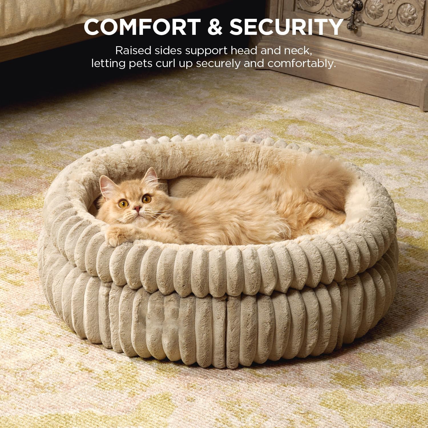 Lit pour chat, lit pour chaton, lits ronds lavables pour chats d'intérieur, lit pour animaux de compagnie en peluche super douce en fausse fourrure pour chiots et chatons avec fond antidérapant