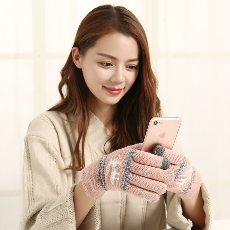 Fawn knit gloves cold warm touch screen wool gloves