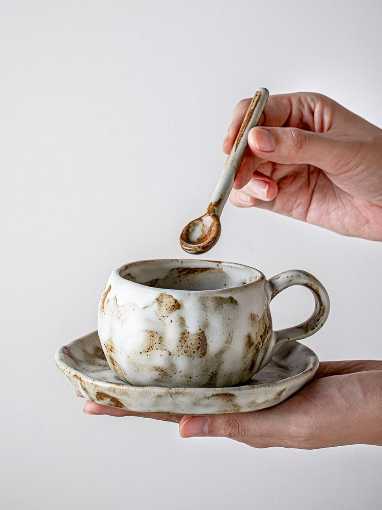 Handmade Stoneware Coffee Coffee Cup, Dish And Spoon Suit Household