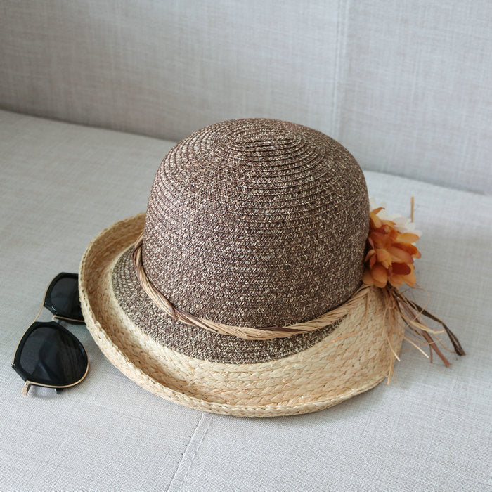 Resort Sun Shade Half Rolled Edge Flower Bowler Hat