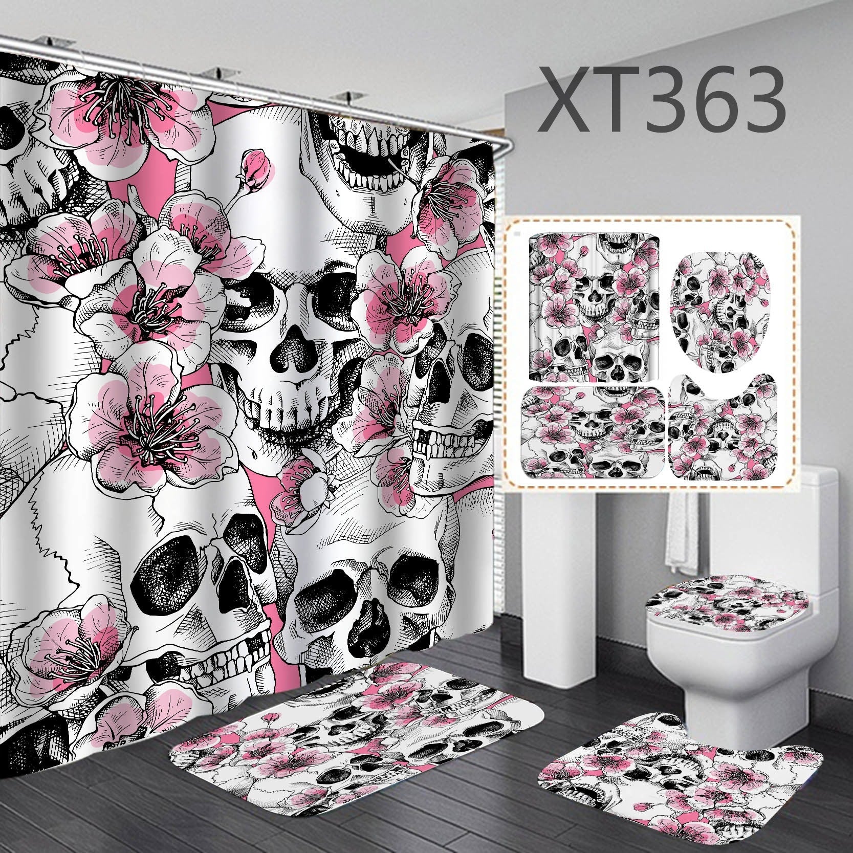 3D digital polyester shower curtain four-piece set