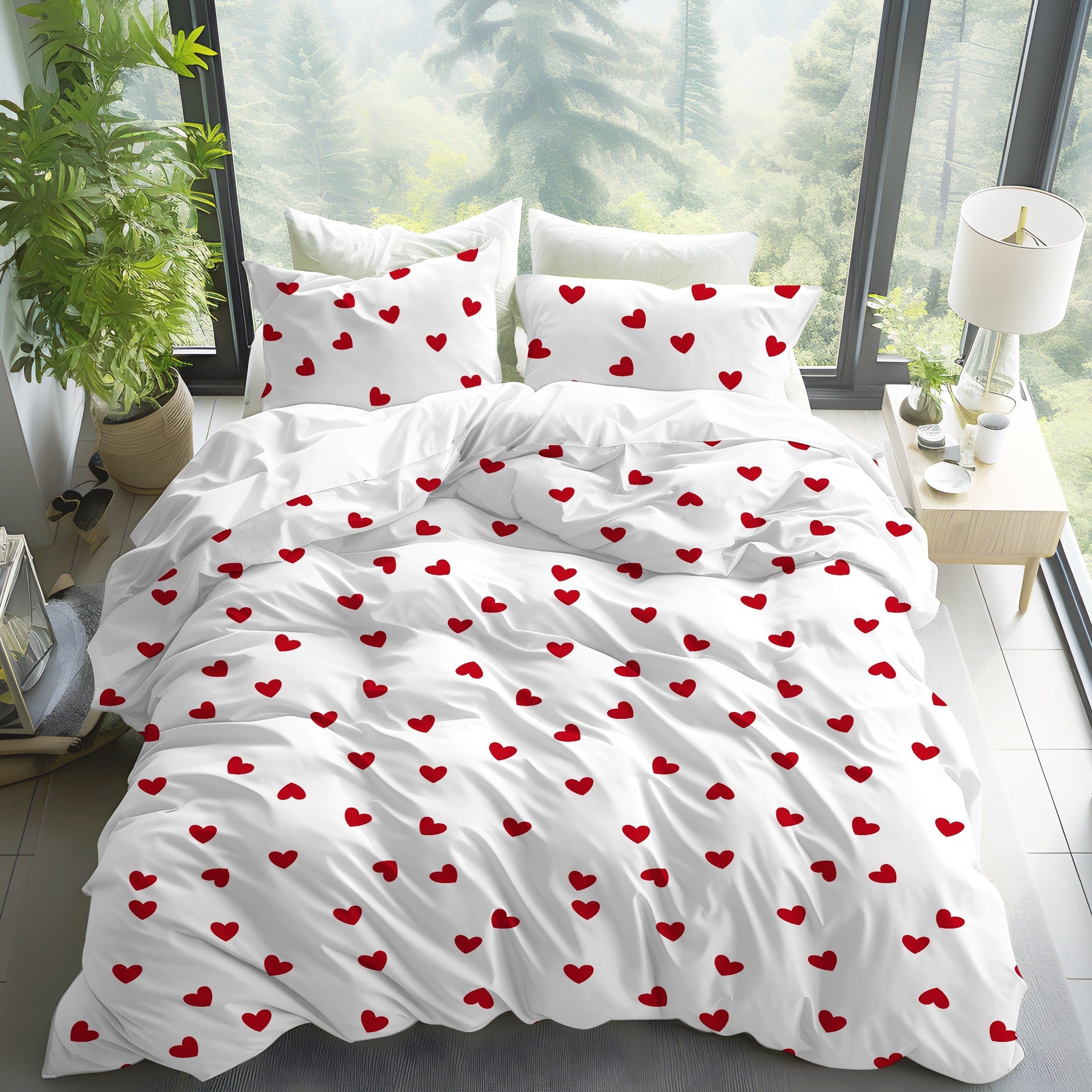 Simple Little Heart Quilt Cover Bedding Three-Piece Set