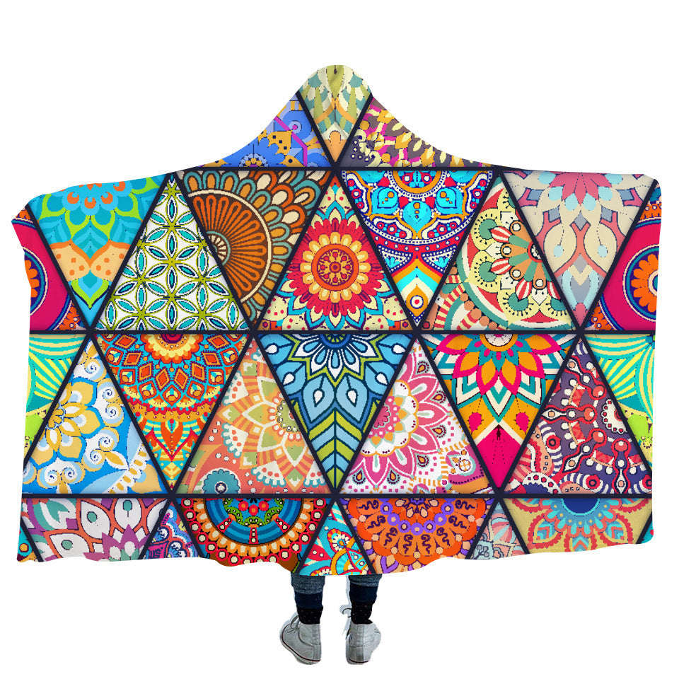 Geometric Mandala Hooded Blanket Cape Hooded Blanket
