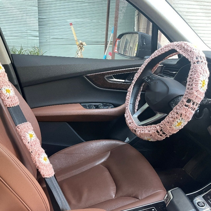 Car Interior Hand-crocheted Flower Steering Wheel Warm Non-slip Cover