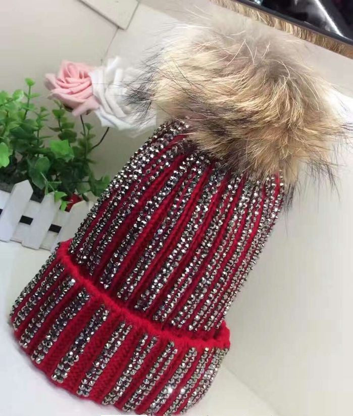 Autumn And Winter Real Raccoon Oversized Fox Fur Ball Wool Hat