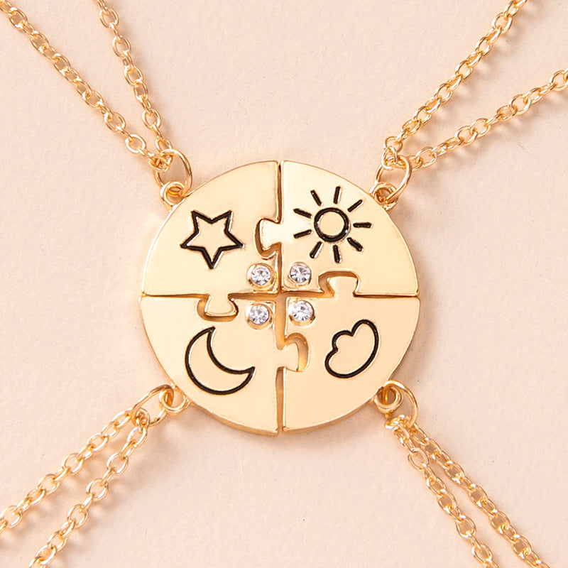 Jigsaw Puzzle Sun Cloud Star Moon Rhinestone Necklaces For Best Friends Sisters Brothers